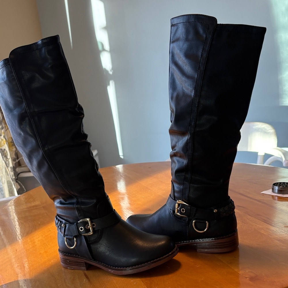 XOXO Midnight Black Over the Knee Boots with Buckle
